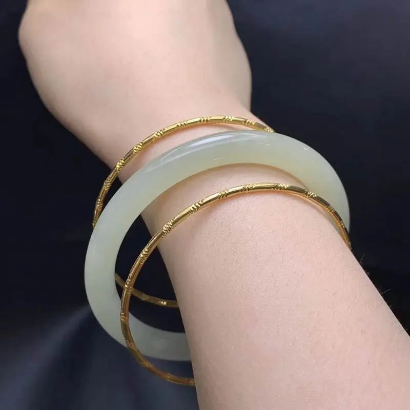 Natural Jadeite Cyan Jade Bangle Bracelet for Women