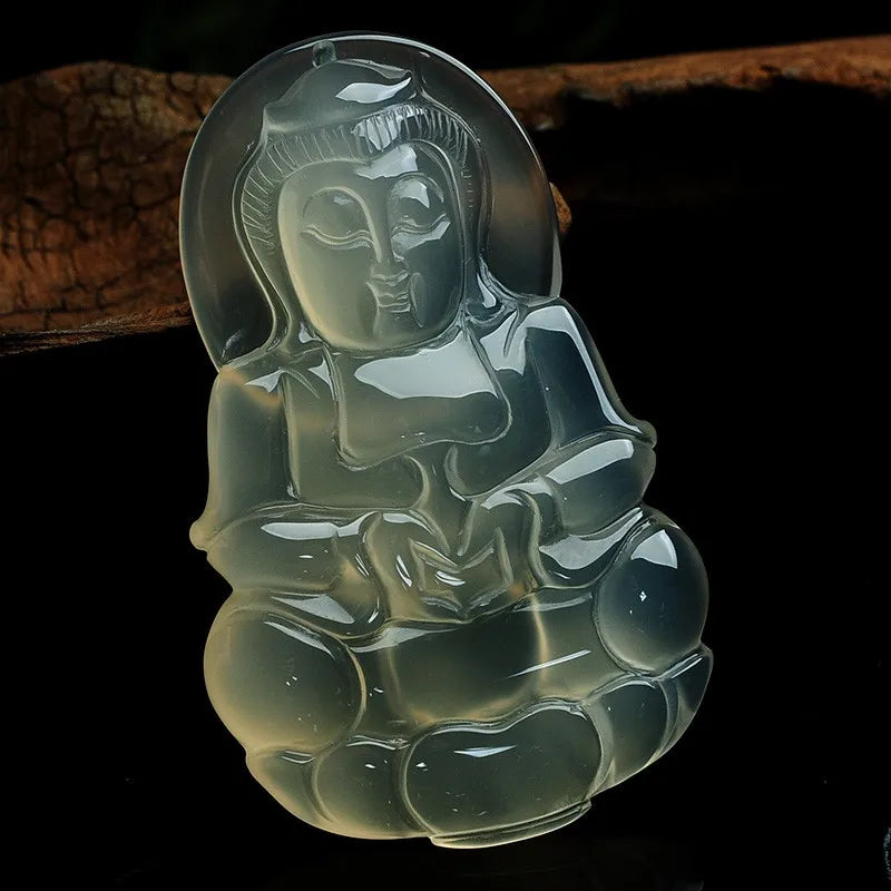 Natural Jade Australian Ice Jade Myelin Guanyin Yusa Jade Pendant