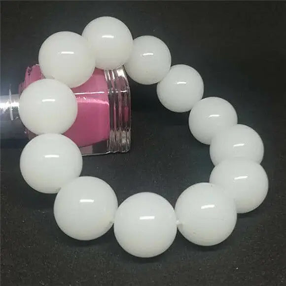 Natural Jade Bracelet Round Bead 18mm Amulet Men Women Fine Collection