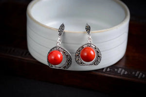 Jade Coral South Sea Shell Pearl Earrings Sterling Silver Jewelry