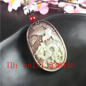 Hand-Carved Natural Jade Dragon Phoenix Pendant Necklace Charm