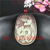Hand-Carved Natural Jade Dragon Phoenix Pendant Necklace Charm
