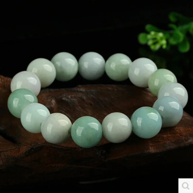 Hand-Carved Natural Jade Emerald 10MM Round Bead Bracelet