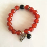 Natural Jade Agate Bracelet Red Chalcedony Beads Rosary 925 Silver