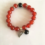 Natural Jade Agate Bracelet Red Chalcedony Beads Rosary 925 Silver