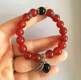 Natural Jade Agate Bracelet Red Chalcedony Beads Rosary 925 Silver