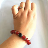 Natural Jade Agate Bracelet Red Chalcedony Beads Rosary 925 Silver