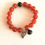 Natural Jade Agate Bracelet Red Chalcedony Beads Rosary 925 Silver