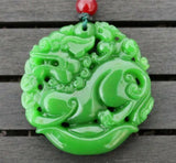 Green Jade Dragon Amulet Pendant Hand Carved Jewelry