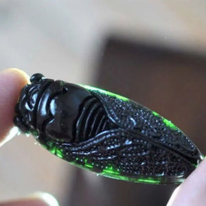 Jade Cicada Pendant on Rope Necklace