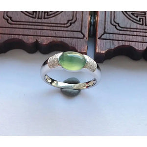 Jade Oval Egg Adjustable Ring Silver Jewelry