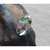 Jade Oval Egg Adjustable Ring Silver Jewelry