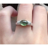 Jade Oval Egg Adjustable Ring Silver Jewelry