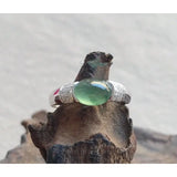 Jade Oval Egg Adjustable Ring Silver Jewelry