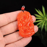 Natural Jade Dragon Pendant Amulet Necklace Hand Statue