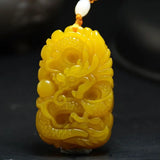 Natural Jade Dragon Pendant Amulet Necklace Hand Statue