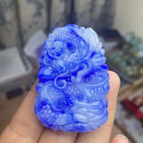 Natural Jade Dragon Pendant Amulet Necklace Hand Statue