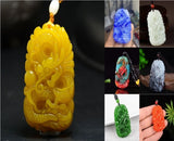 Natural Jade Dragon Pendant Amulet Necklace Hand Statue