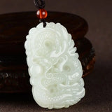 Natural Jade Dragon Pendant Amulet Necklace Hand Statue
