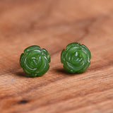Green Jade Earrings with 925 Sterling Silver Jewelry for Women