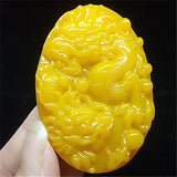 Natural Yellow Jade Dragon Pendant Hand Carved Amulet Jewelry