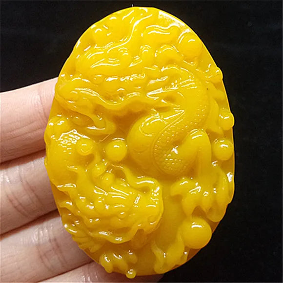 Natural Yellow Jade Dragon Pendant Hand Carved Amulet Jewelry