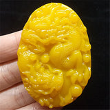 Natural Yellow Jade Dragon Pendant Hand Carved Amulet Jewelry