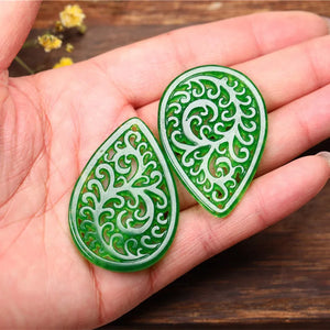 Natural Jadeite Drop Shape Hollow Out DIY Jade Pendant Earring Jade Accessories