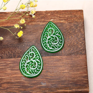 Natural Jadeite Drop Shape Hollow Out DIY Jade Pendant Earring Jade Accessories