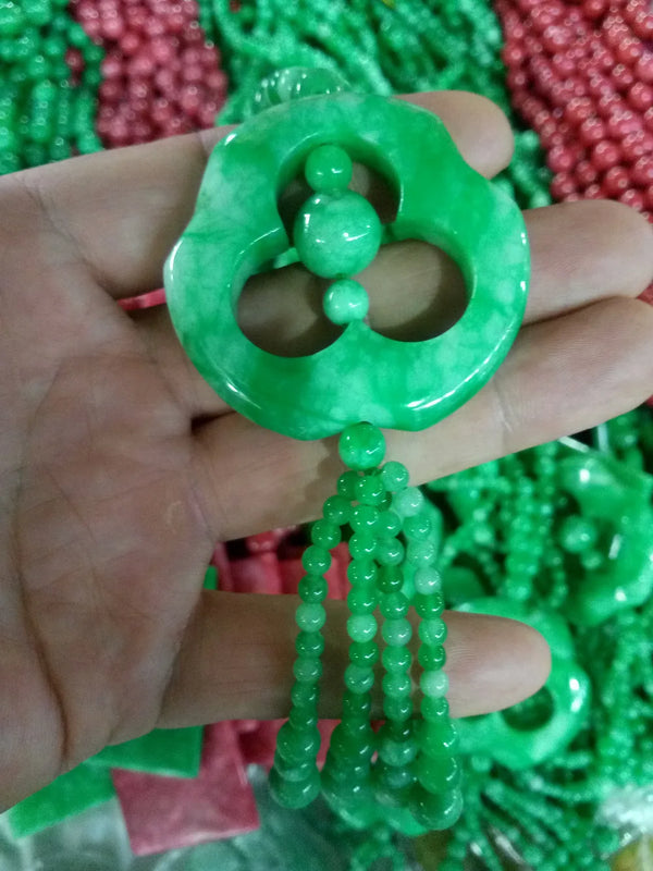 Jadeite Dry Green Necklace Pendant Round Bead Chain Sweater AAAAAA