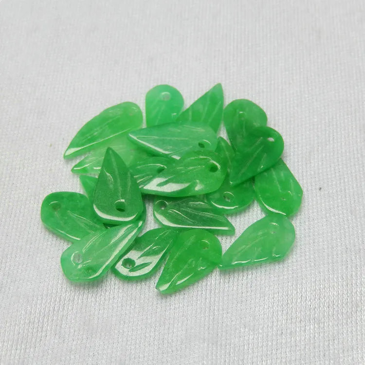 Natural Jadeite Hand-Carved Leaves DIY Green Jade Accessories