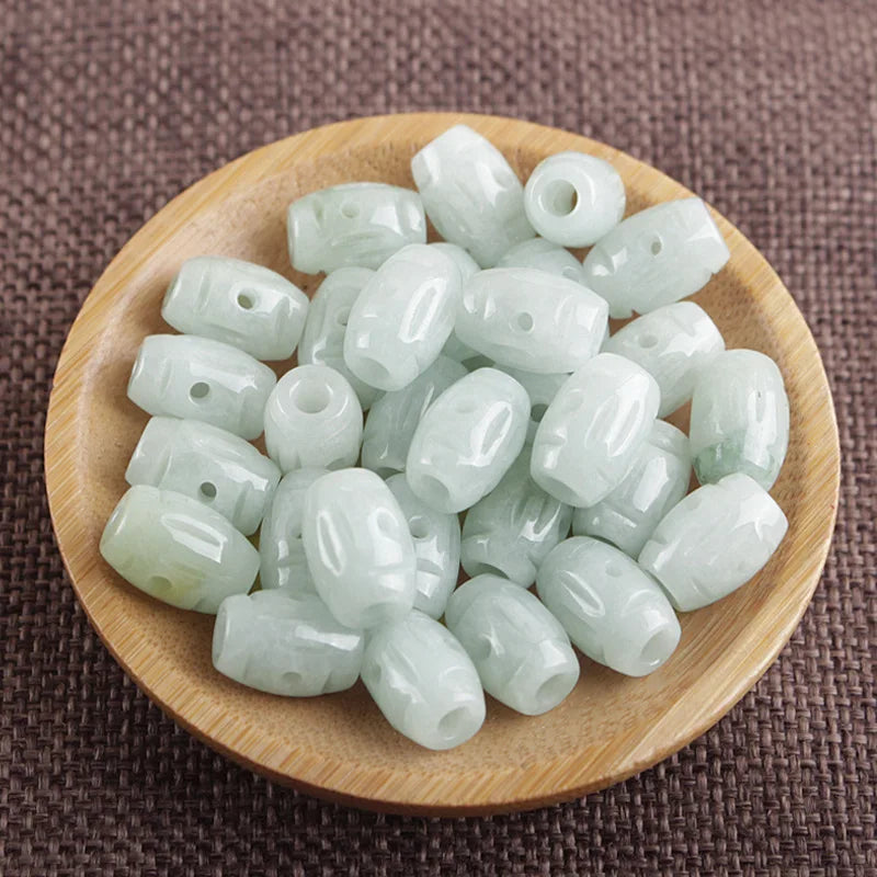 Natural Jadeite Hollow Rice Beads DIY Jade Bracelets Necklaces