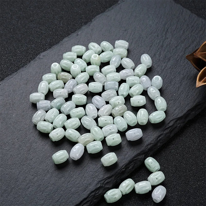 Natural Jadeite Handcarved Hollow Rice Beads DIY Jade Bracelets Necklace
