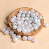 Natural Jadeite Handcarved Round Beads Big Hole DIY Jade Bracelets Necklace