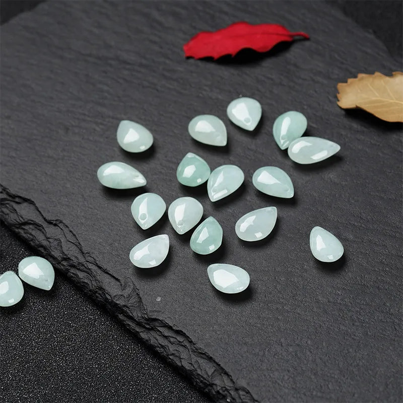 Natural Jadeite Handcarved Water Droplets Beads DIY Jade Bracelets Necklace