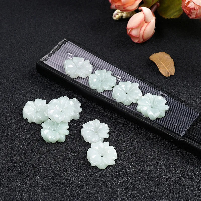 Natural Jadeite Jade Rose Flower Beads DIY Bracelets Necklace Accessories