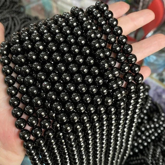 Natural Jet Beads Round Stone Bead for Bracelet Necklace