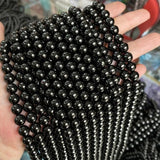 Natural Jet Beads Round Stone Bead for Bracelet Necklace