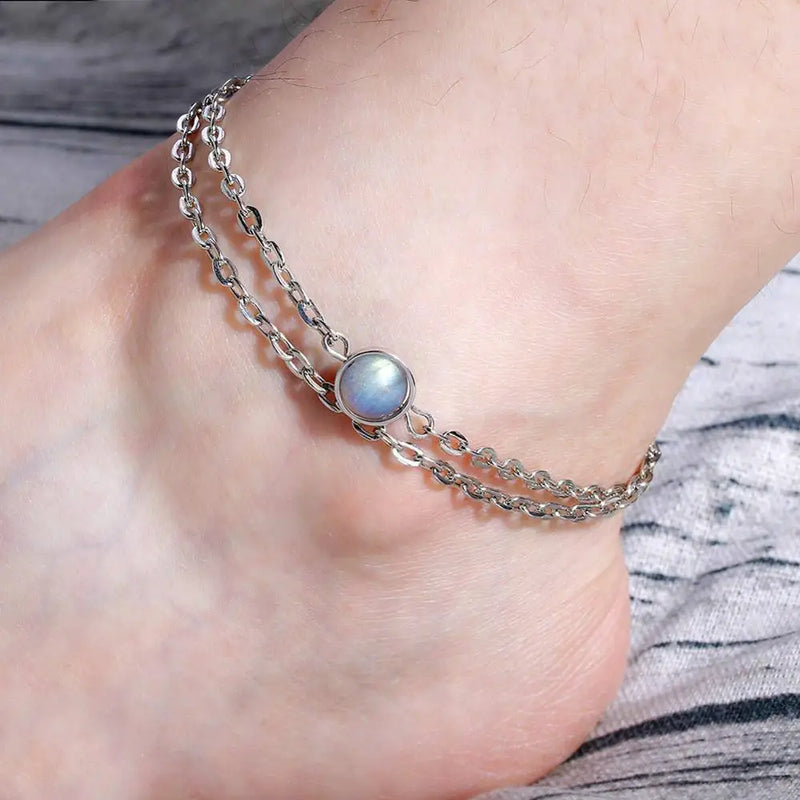 Labradorite Stone Anklet Silver Foot Jewelry