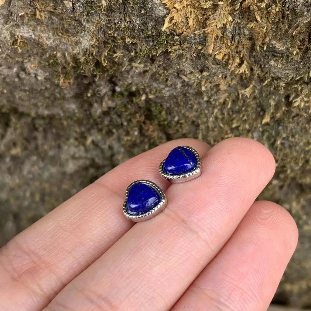 Lapis Lazuli Stud Earrings 925 Sterling Silver Vintage Gift Jewelry