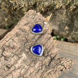 Lapis Lazuli Stud Earrings 925 Sterling Silver Vintage Gift Jewelry