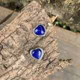 Lapis Lazuli Stud Earrings 925 Sterling Silver Vintage Gift Jewelry