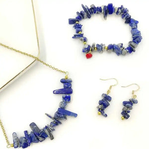 Lapis Lazuli Gravel Bracelet Earrings Necklace Set