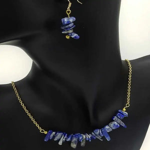 Lapis Lazuli Gravel Set - Bracelet Earrings Necklace