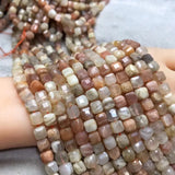 Cube Moonstone Beads 6-7mm Faceted for Jewelry Making