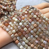 Cube Moonstone Beads 6-7mm Faceted for Jewelry Making