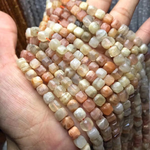 Cube Moonstone Beads 6-7mm Faceted for Jewelry Making