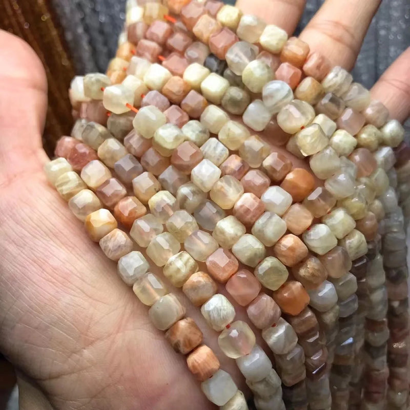 Cube Moonstone Beads 6-7mm Faceted for Jewelry Making