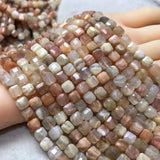 Cube Moonstone Beads 6-7mm Faceted for Jewelry Making