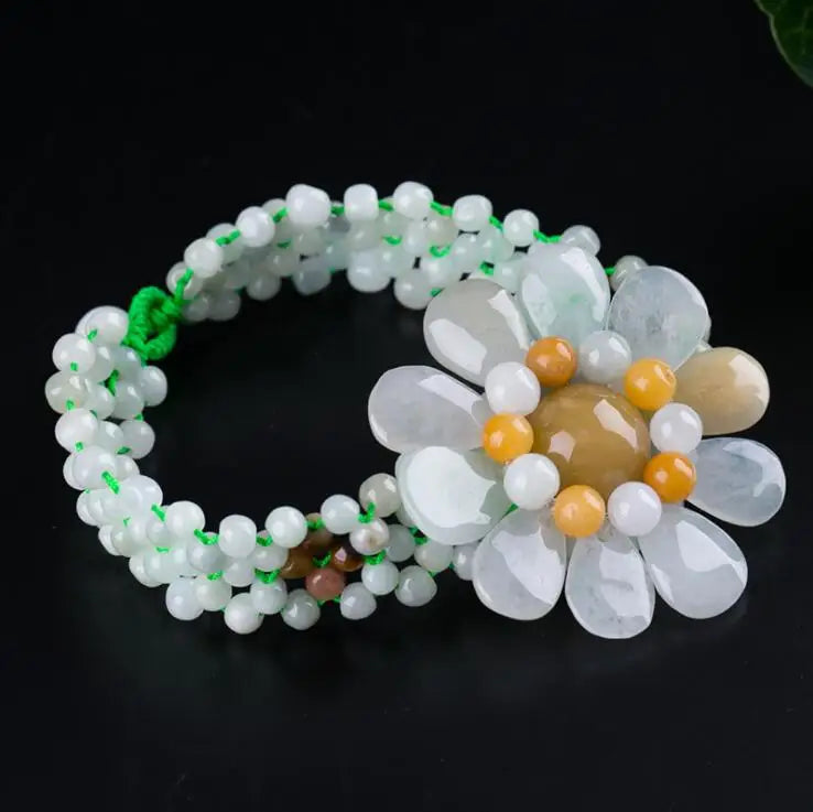 Myanmar FeiCui Sunflower Jade Lucky Stretch Bracelet
